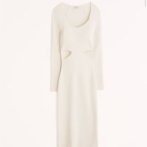 White Long Sleeve Knit Cut-out MIDI Dress (NWT)